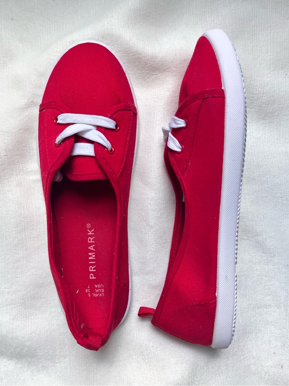 Primark Red Canvas Slip On Sneakers Plimsolls 7 NEW